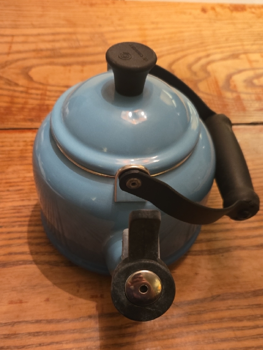 Le Creuset Carribean Blue Teakettle with Black Handle and Knob - Picture 12 of 16